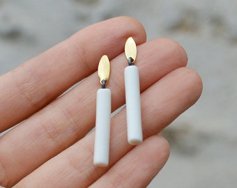 Candles earrings. Ceramic, brass, silver