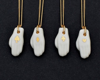 Hand necklace. Ace of hearts, spades, diamonds, clubs