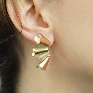 Pencil Shaving earrings. Golden brass image 1