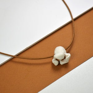 Popcorn necklace, porcelain, white ceramic, brown cotton rope image 2