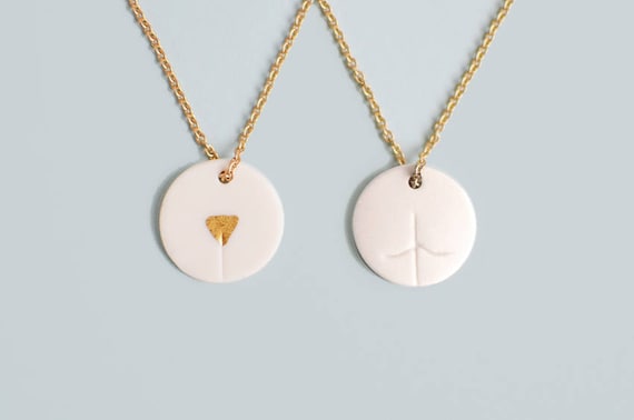 Vagina Butt Necklace. Feminist Jewelry. Porcelain Gold. No