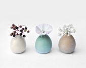 3 mini porcelain vases for small flowers. Egg vases. Miniature small vase