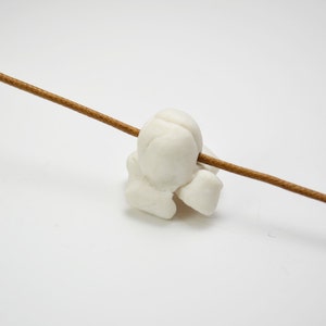 Popcorn necklace, porcelain, white ceramic, brown cotton rope image 4