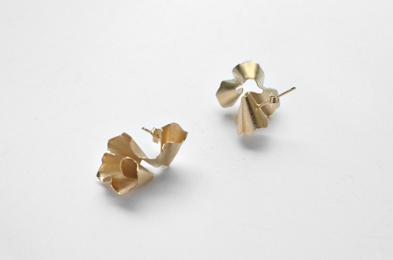 Pencil Shaving earrings. Golden brass image 3