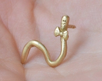 Worm With Bow Tie. Handmade brass pin