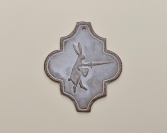Rabbit Knight, ceramic tile. Decoration