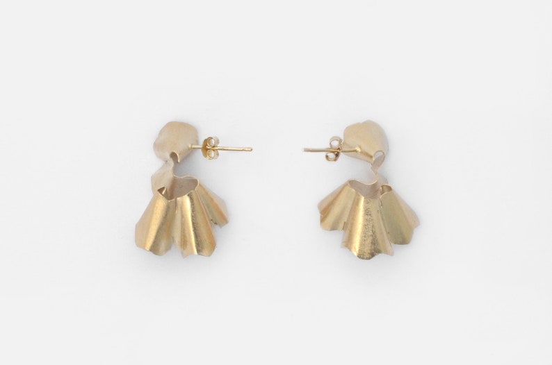 Pencil Shaving earrings. Golden brass image 4