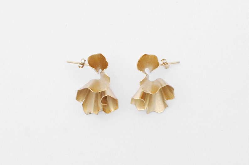 Pencil Shaving earrings. Golden brass image 2