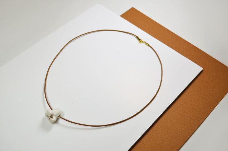 Popcorn necklace, porcelain, white ceramic, brown cotton rope image 5