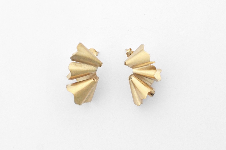 Pencil Shaving earrings. Golden brass image 5