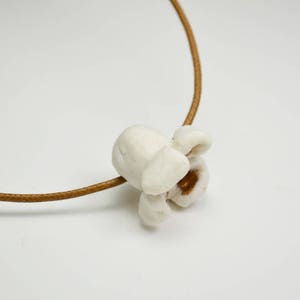 Popcorn necklace, porcelain, white ceramic, brown cotton rope image 6