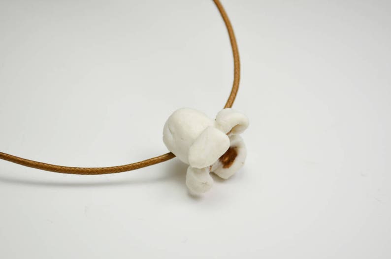 Popcorn necklace, porcelain, white ceramic, brown cotton rope image 6