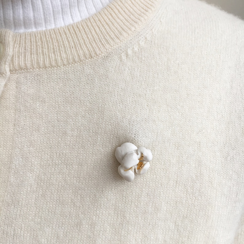 Popcorn pin. Porcelain brooch. Food jewelry. image 4