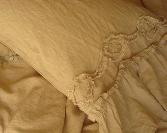 Ruffled Linen pillowcase various colors Linen Pillow sham Ruffles Euro sham Custom sizes Farmhouse  linen bedding ruffles