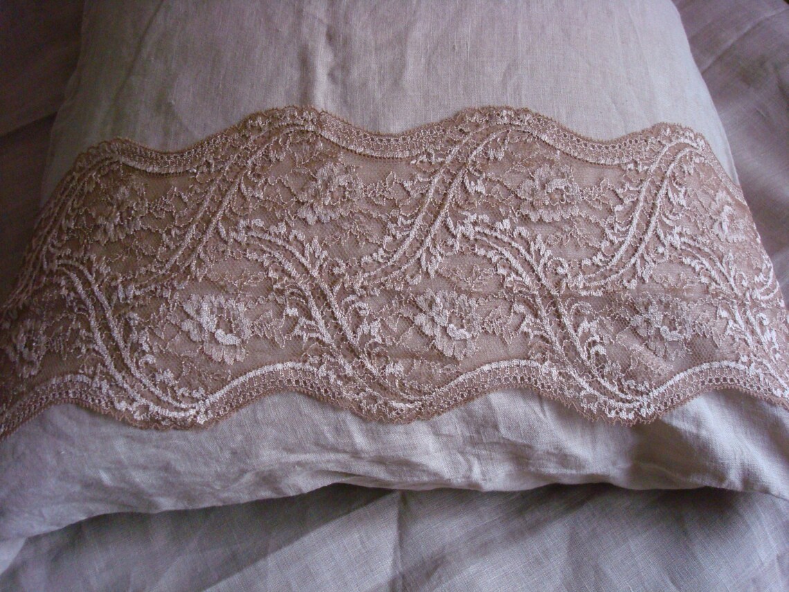 Beige Linen Pillowcase With Lace Trim Pillow Shams Euro Pillow Etsy
