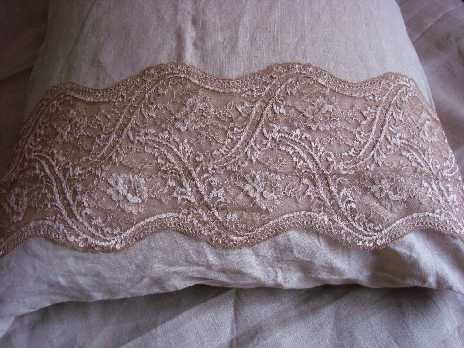 Beige Linen Pillowcase With Lace Trim Pillow Shams Euro Pillow Etsy
