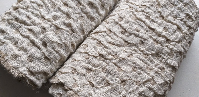 Double layered shower rug . Softened fringe Linen bath mat made of heavy two sided jacquard linen
