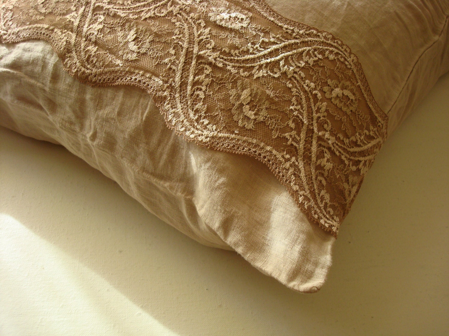 Beige Linen Pillowcase With Lace Trim Pillow Shams Euro Pillow Etsy
