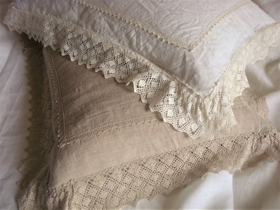 Shabby Chic Pillow Case Softest Linen Pillow Cover With Lace Etsy