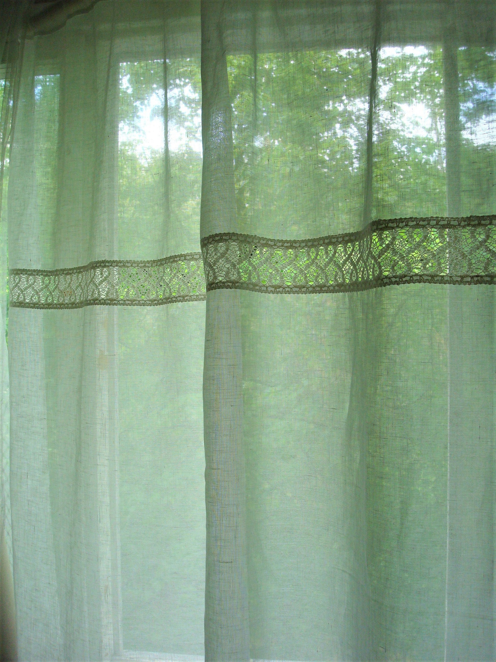 Curtain Panels White Linen Curtains With Lace French Cottage Etsy