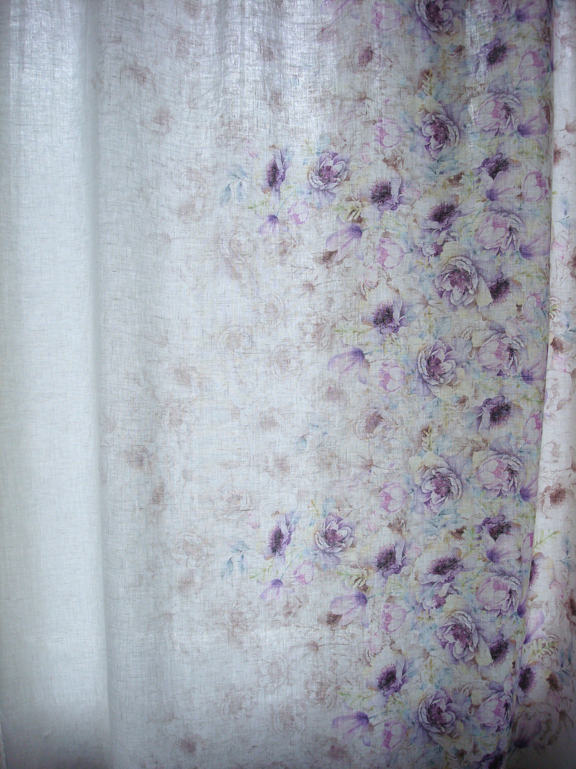 Linen Curtain Panel With Floral Print Shabby Chic Blackout Etsy