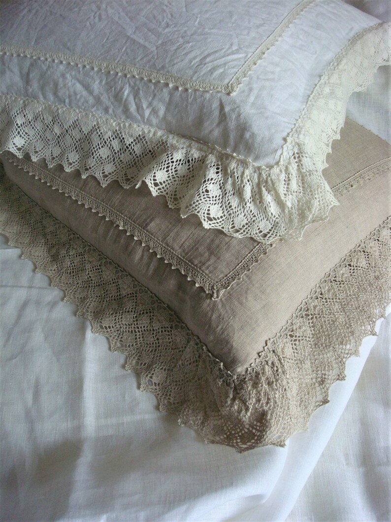 Shabby Chic Pillow Case / Softest Linen Pillow Cover with Lace Etsy