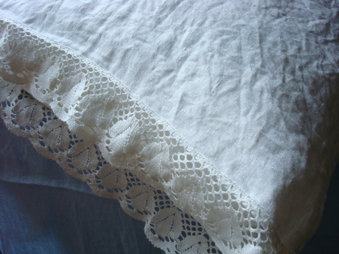 Pillowcase With Lace / Softened Linen Pillowcase Lace Trim Etsy