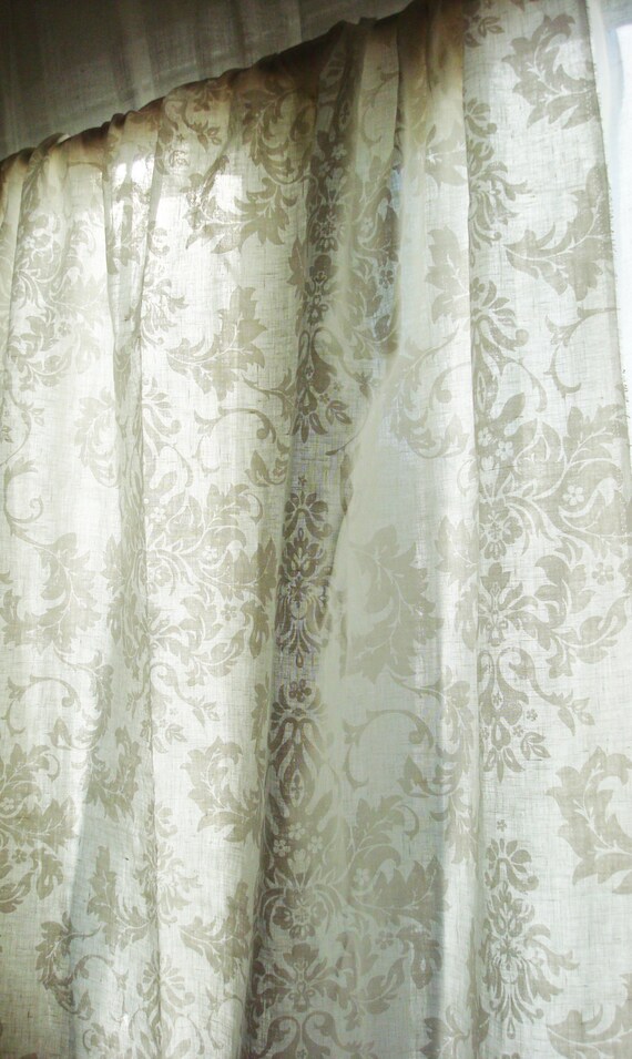 Damask Curtains Linen Window Curtains White Curtain Panels Etsy