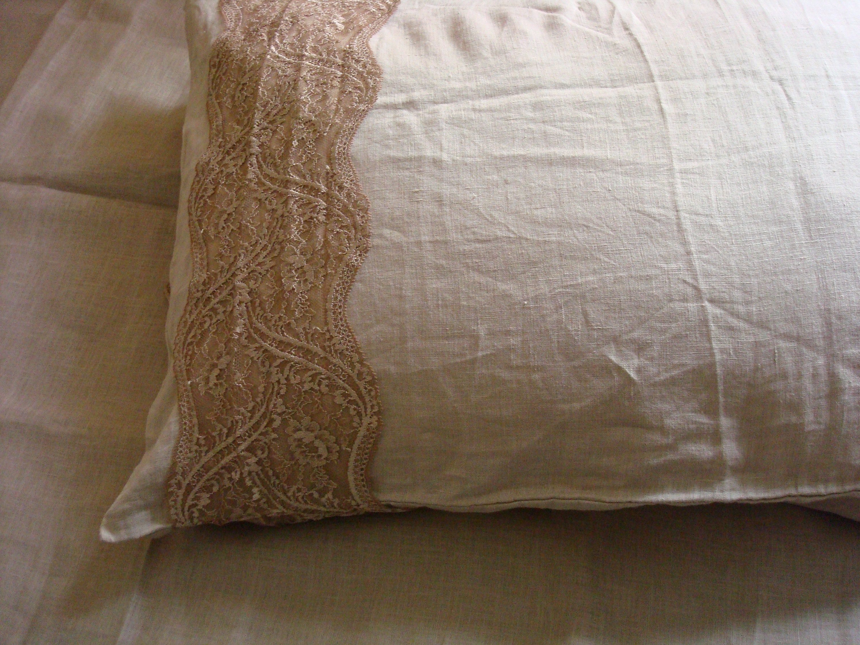 Beige Linen Pillowcase With Lace Trim Pillow Shams Euro Pillow Etsy