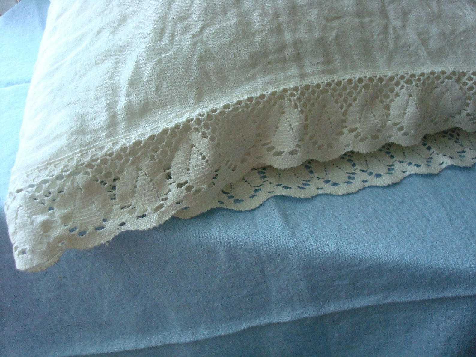 Pillowcase With Lace / Softened Linen Pillowcase Lace Trim Etsy