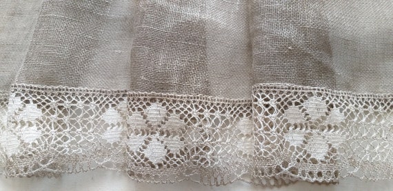 Natural Linen Cafe Curtains With Lace Short Curtains Custom - Etsy