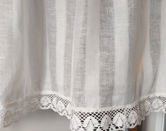 Linen Cafe curtains with lace in white Custom size kitchen curtains Semi sheer Curtains with Rod Pocket Valances