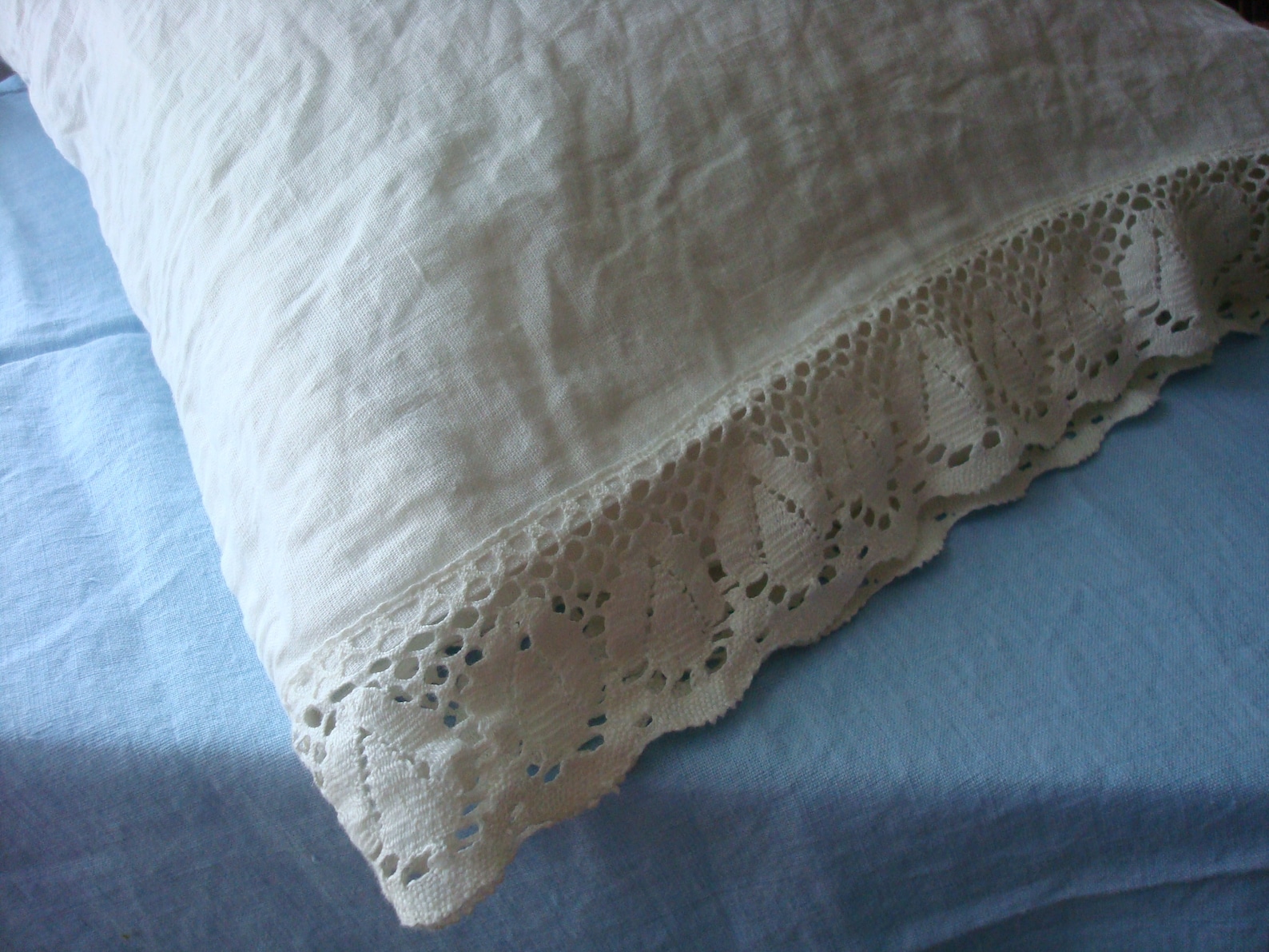 Pillowcase With Lace / Softened Linen Pillowcase Lace Trim Etsy