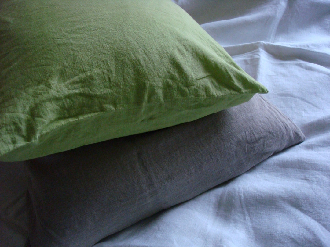 Simple Light Green Linen Pillow Case Stonewashed Linen Etsy