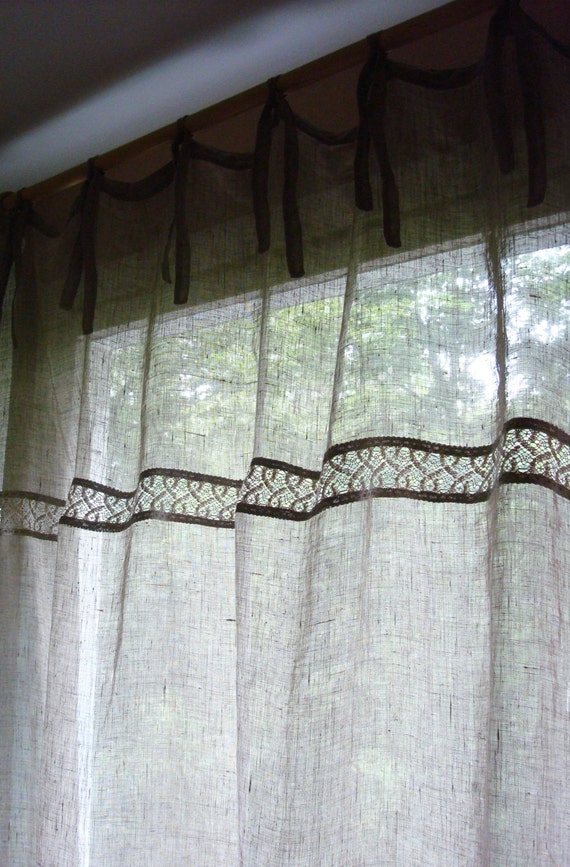 Linen Curtain Panel Linen Curtain With Lace And Ties Etsy