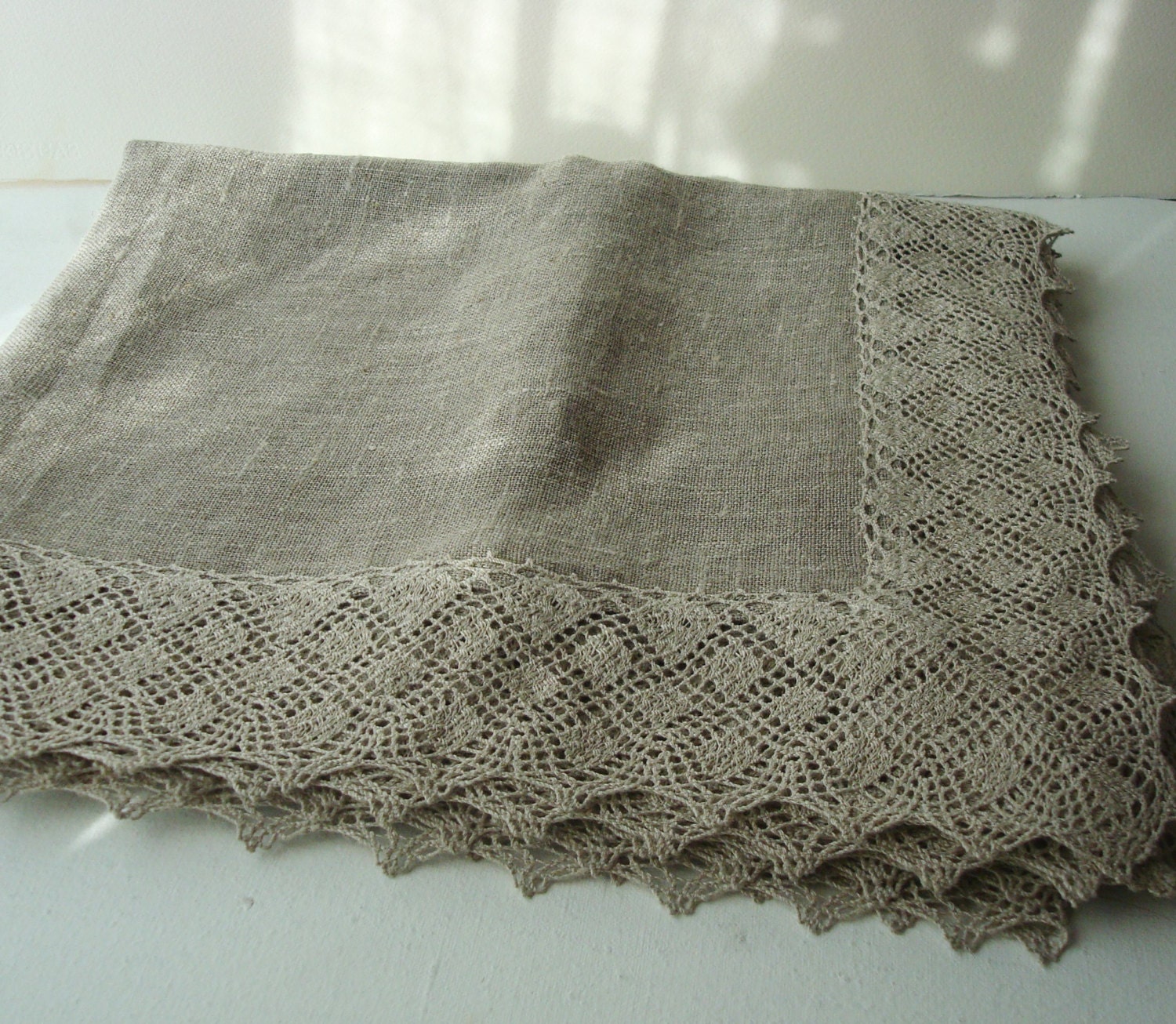 Farmhouse Linen Tablecloth With Lace Burlap Tablecloth Custom - Etsy