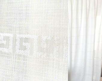 White linen curtains . Semi sheer striped window or door curtain . Custom sizes living room curtain panels or kitchen cafe curtains .