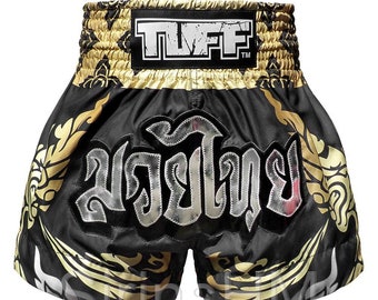 Muay Thai Boxing Shorts for Adult - Black with Gold Thai Naga