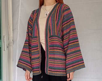 Unisex Vintage Tribal Hmong Hand Woven Cotton Jackets, Kimono, Yukata, Cardigan, Hill Tribe Woven clothing, Boho Handmade Thailand,Bohemian