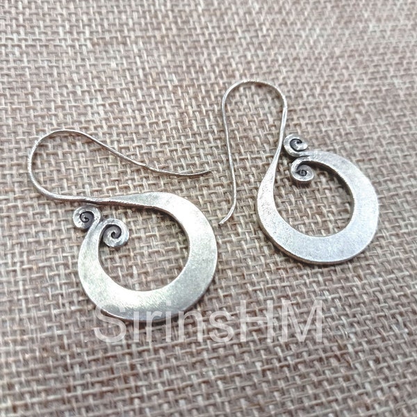 Thai Karen Hill Tribe Silver Handcraft Spiral Earrings 40mm Length, Special Artist gift for her birthday New Year