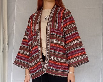 Unisex Vintage Tribal Hmong Hand Woven Cotton Jackets, Kimono, Yukata, Cardigan, Hill Tribe Woven clothing, Boho Handmade Thailand,Bohemian