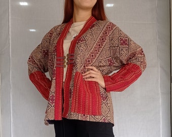 Casual Vintage Tribal Hmong Printed Cotton Jackets, Kimono, Yukata, Cardigan, Hill Tribe Woven clothing, Boho Handmade Thailand, Bohemian