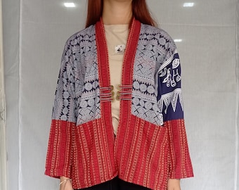 Casual Vintage Tribal Hmong Printed Cotton Jackets, Kimono, Yukata, Cardigan, Hill Tribe Woven clothing, Boho Handmade Thailand, Bohemian