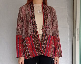 Casual Vintage Tribal Hmong Printed Cotton Jackets, Kimono, Yukata, Cardigan, Hill Tribe Woven clothing, Boho Handmade Thailand, Bohemian