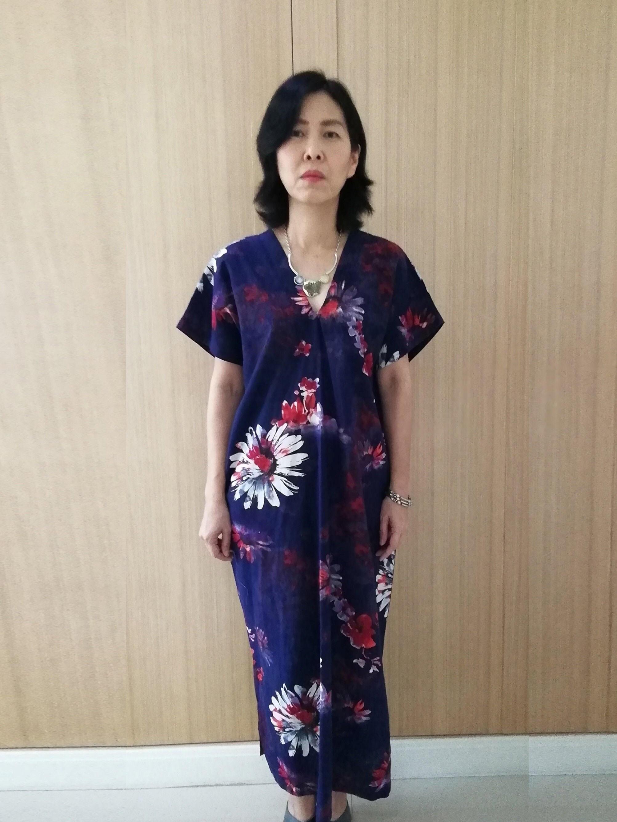 Cotton Maxi Dress Printed Like Painting 