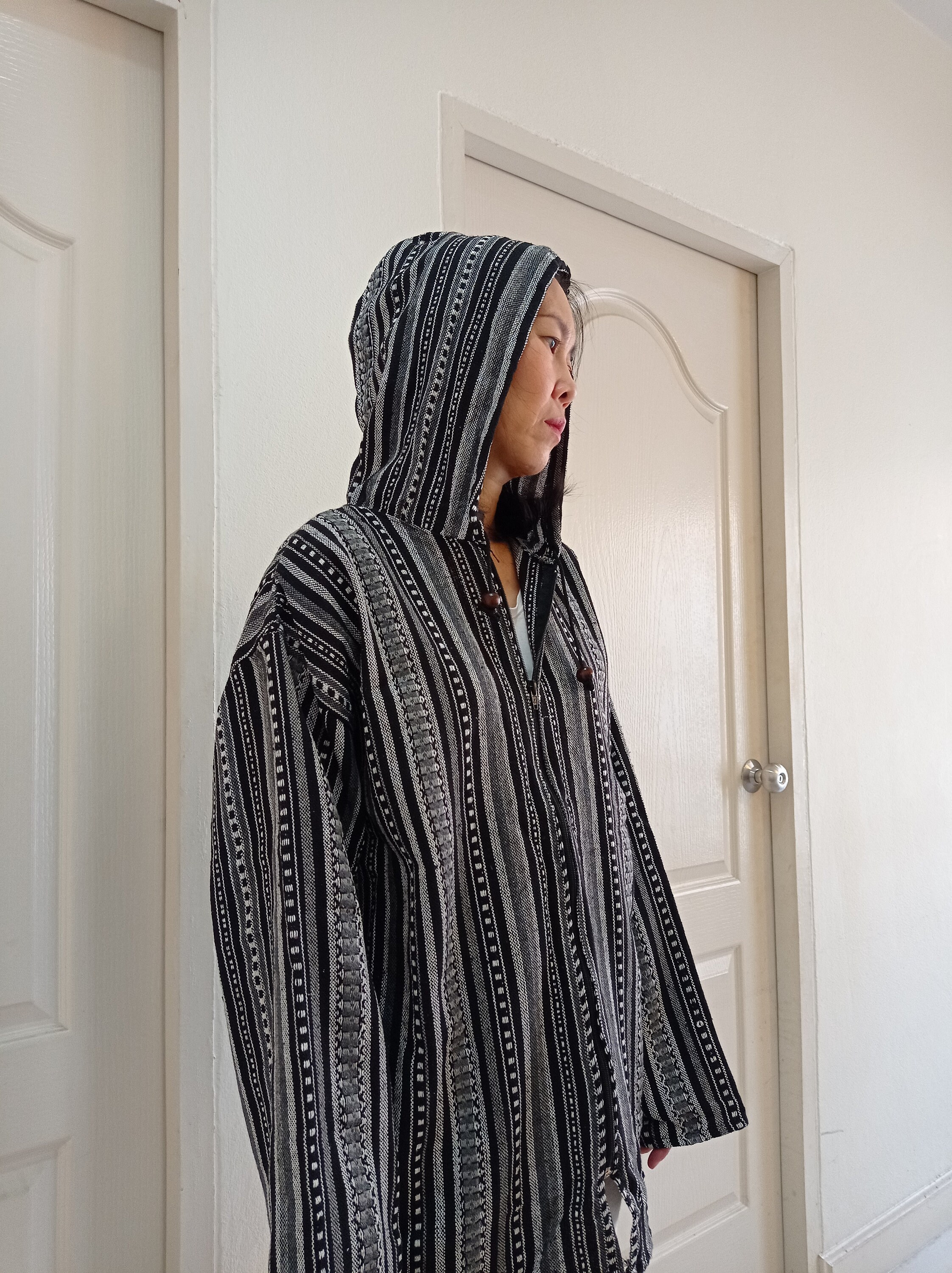 Unisex Vintage Tribal Hmong Hand Woven Cotton store Hood Jackets, Hmong Hill Tribe Woven clothing, Gypsy Jacket,Boho Handmade Thailand,Bohemian