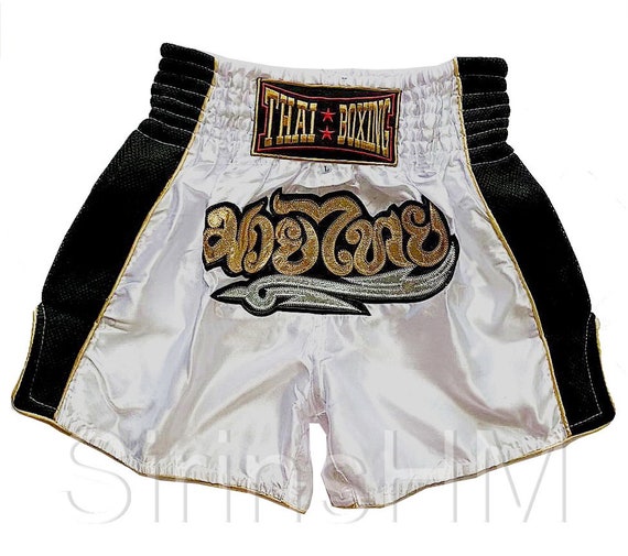 Muay Thai Boxing Shorts for Adult White With Black Band / | Etsy