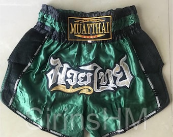 Muay Thai Boxing Shorts for Adult - Green with Black Band / Modern Style#2