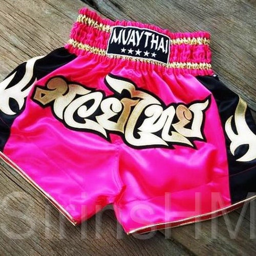 Muay Thai Boxing Shorts for Adult Pink With Black Band / | Etsy