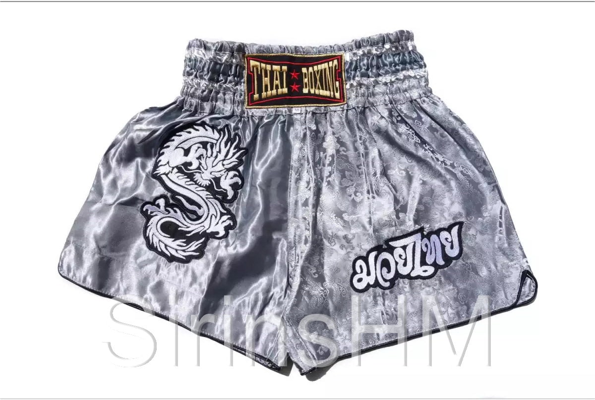 Smoke Marble White Grey Print Pattern Muay Thai Boxing Shorts